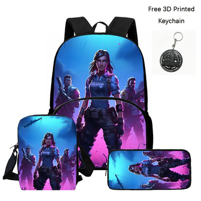 FORTNITE 3-Piece School Backpack Set with Front Pocket Bag, Crossbody Bag, and Pencil Case for Ages 5-10 Boys and Girls, Lightweight, Includes Free 3D Printed Keychain