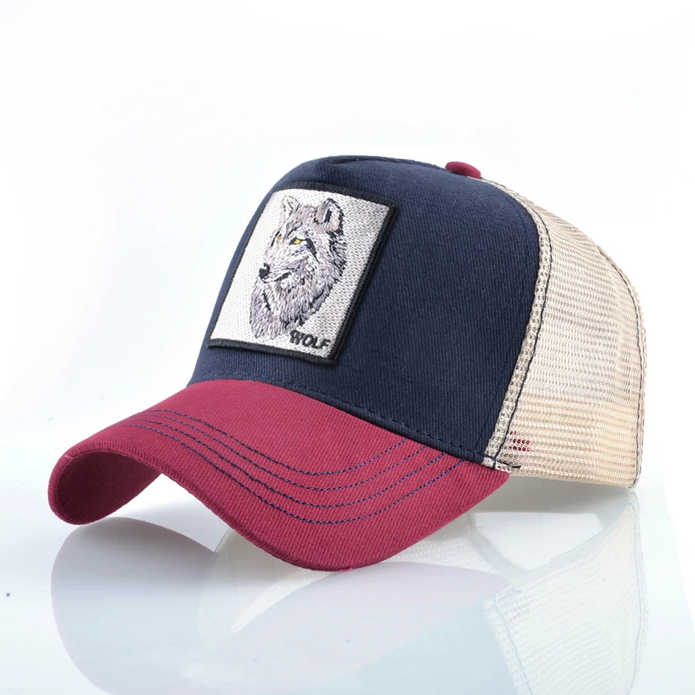 Modebaseballkasket med broderet ulve-patch, snapback, hiphop-trucker-kasket, til mænd og kvinder, udendørs, åndbar kasket med skygge