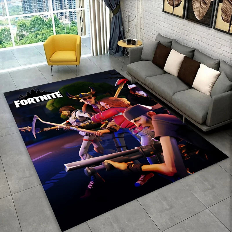 Tapete Gamer Cartoon F-Fortnite para Sala de Jogos, Quarto, Sala de Estar, Sofá e Decoração de Casa, Tapete Infantil Antiderrapante para Área de Brincar