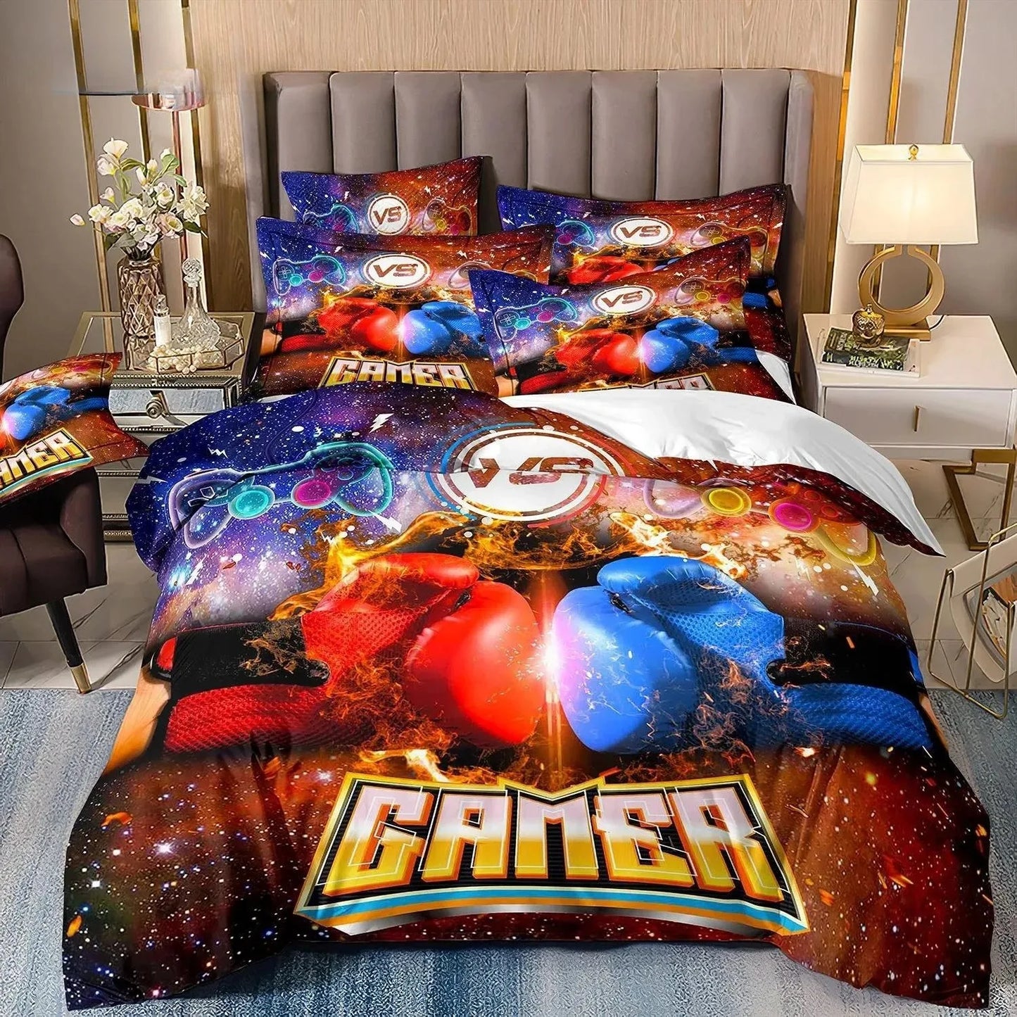 Set biancheria da letto gaming per bambino, copripiumino Queen ispirato ai videogiochi, copripiumino con design PlayStation per ragazzi e uomini giovani