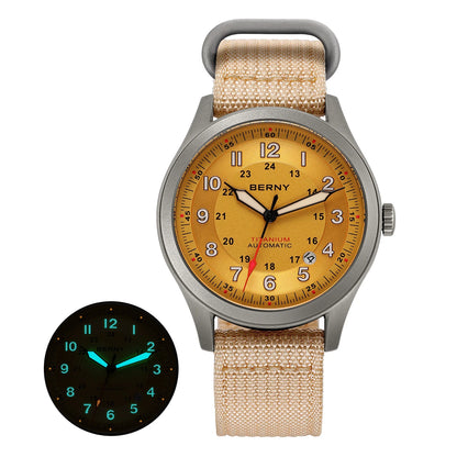 BERNY Automatic Full Titanium Watches for Men Sapphire Super Luminous Mechanical Field Watch Date 10ATM Sports Easy Read