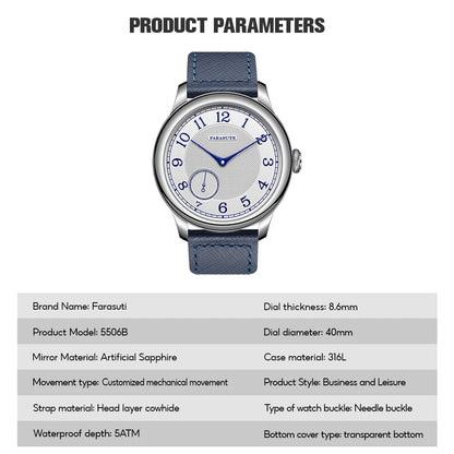 Reloj mecánico manual FARASUTE NEW Machinery para hombre, esfera salmón, ST17, segundero pequeño, estilo vintage, brazalete Bonklip