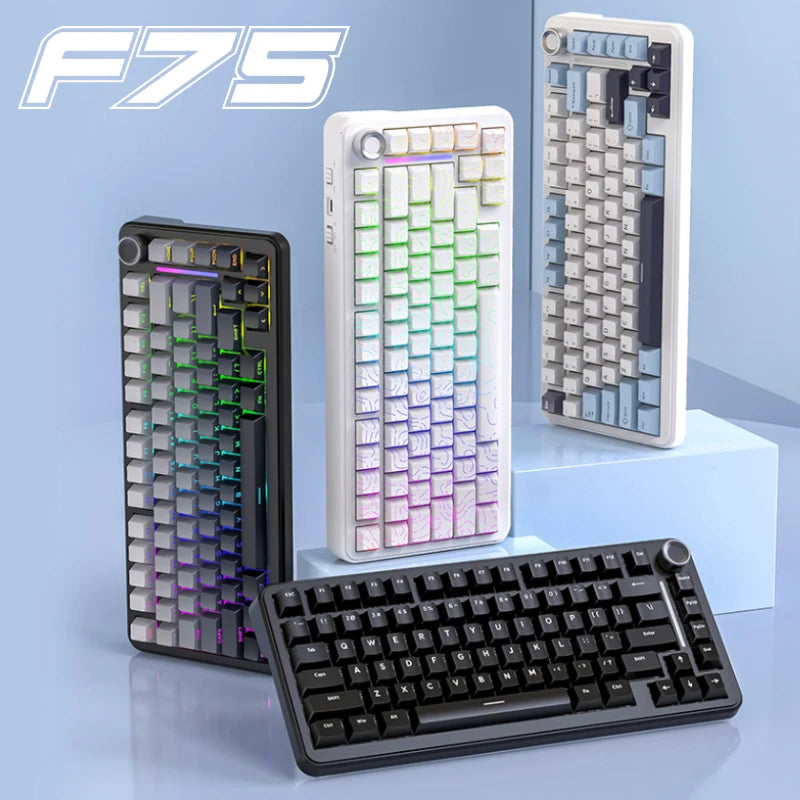 75% Hot Swap Gaming Keyboard Wireless FREEWOL F75 RGB Mechanical Keyboard with Metal Knobs AULA F75 Same Model, Tri-Mode, 4000 mAh