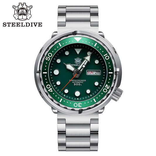 STEELDIVE SD1975W Black Dial Day and Date Function NH36 Automatic Movement 47.5mm Super Luminous 300M Waterproof Tuna Can Watch