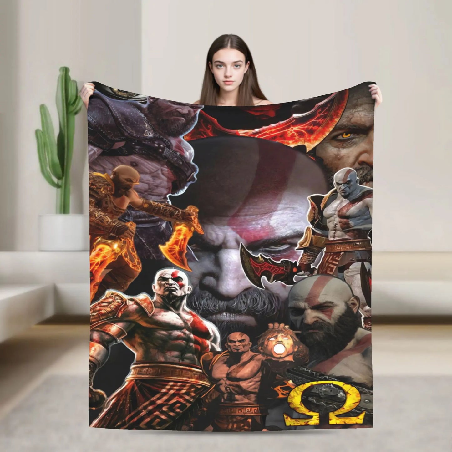 God of War Games Kratos Cartoon  Blanket  Warm Soft Pattern Plush Throw Blanket For Couch Chair Sofa Bed Bedspread Bed Cover