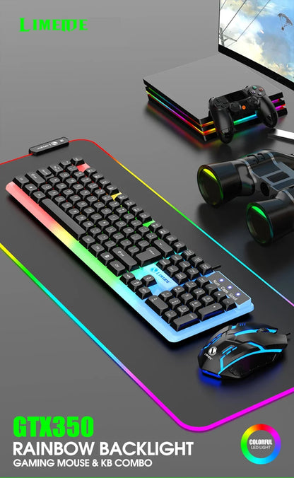 Conjunto gaming NG GTX350 com teclado e rato para computador portátil, retroiluminação LED, teclado USB com fio GTX350, preto