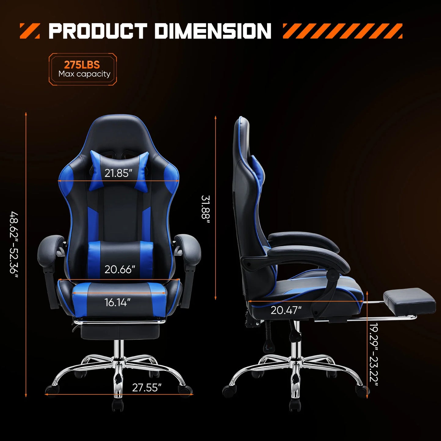 JHK Ergonomic Racing Gaming Chair Adjustable Swivel PU Leather with Headrest and Lumbar Support for Office Computer Living Room