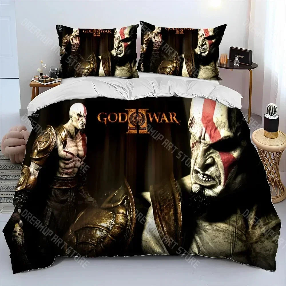 God of War Game Gamers Kratos Comforter Bedding Set,Duvet Cover Bed Set Quilt Cover Pillowcase,king Queen Size Bedding Set Kids