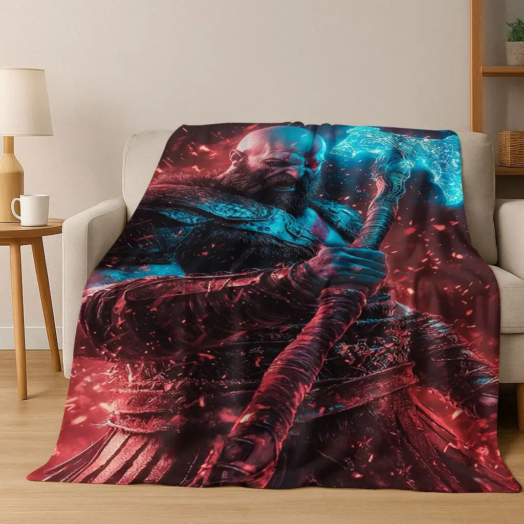 3A Classics God of War Kratos Game Gamer Flannel Blanket,Warm and Cozy Soft Throw Blanket for Home Bedroom Bed Sofa Kid Gift