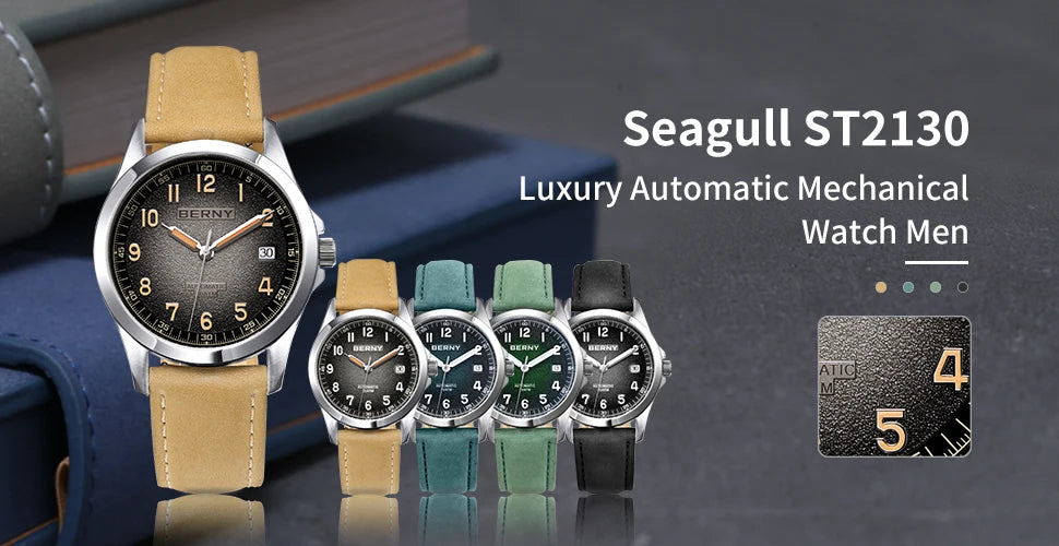 BERNY Automatic Watch Men ST2130 Luminous Mechanical Wristwatch Sapphire Waterproof 10ATM Top Brand Luxury Watch for Men