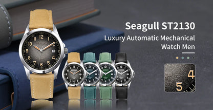 BERNY Automatic Watch Men ST2130 Luminous Mechanical Wristwatch Sapphire Waterproof 10ATM Top Brand Luxury Watch for Men