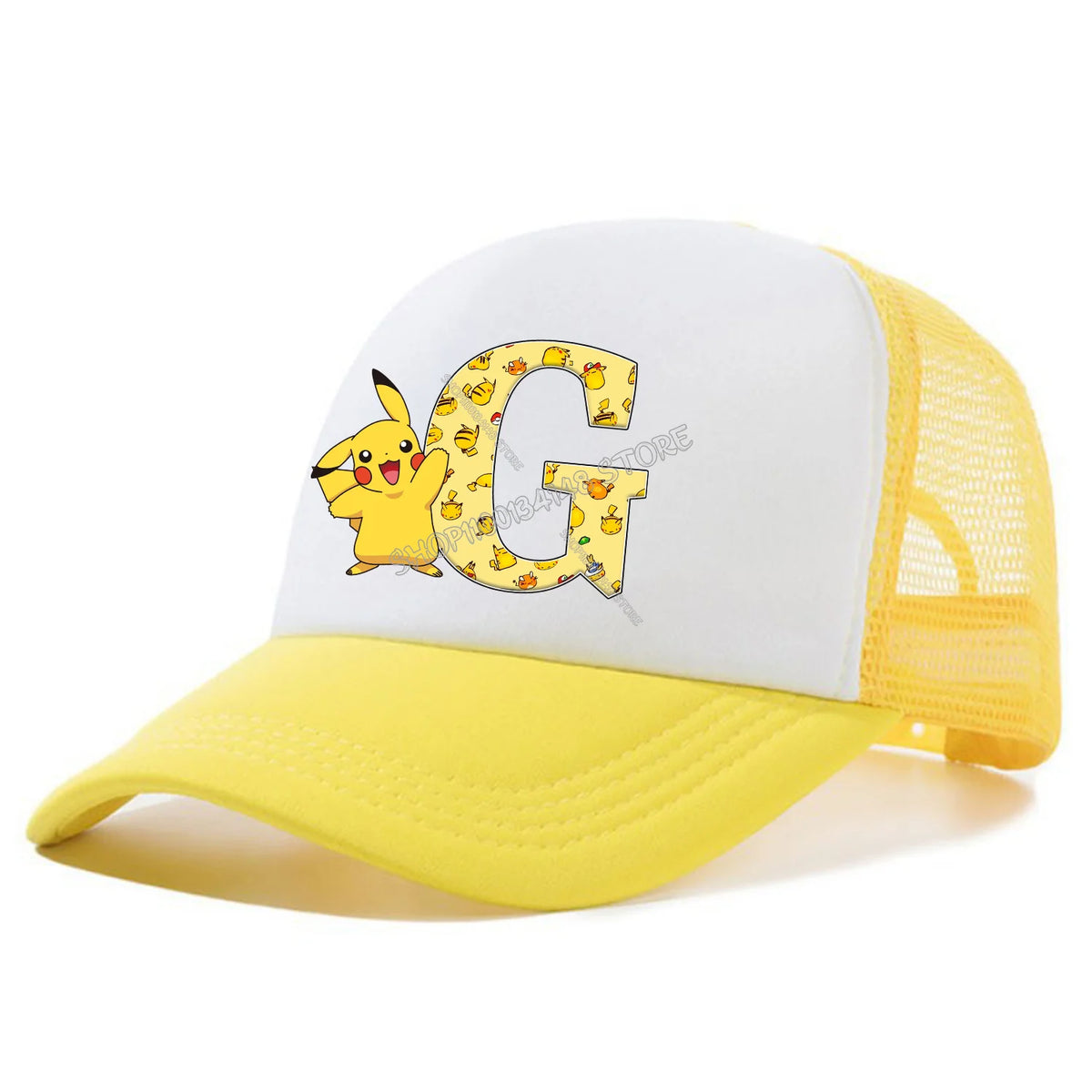 Cappellino con visiera Pokemon Pikachu, cappellini da baseball con lettere A-Z in stile cartone animato, cappellino estivo alla moda in rete traspirante, cappellino coordinato genitore-figlio, cappotto da bambino, regalo per bambini