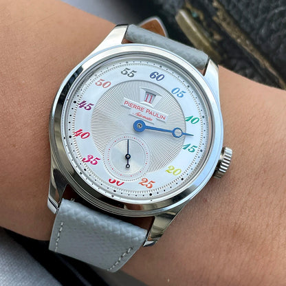 NEW Pierre Paulin Jumping Hour Men's Watch Automatic ST17 Mechanical Watch Steel Purple Vintage Date Window 38mm Metal
