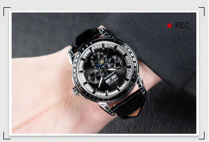OBLVLO Men Automatic Watch 40mm Mechanical Wristwatch 5ATM Luminous Crystal Bezel Year,Month,Week,Date,24 Hours TY1655 Mov.