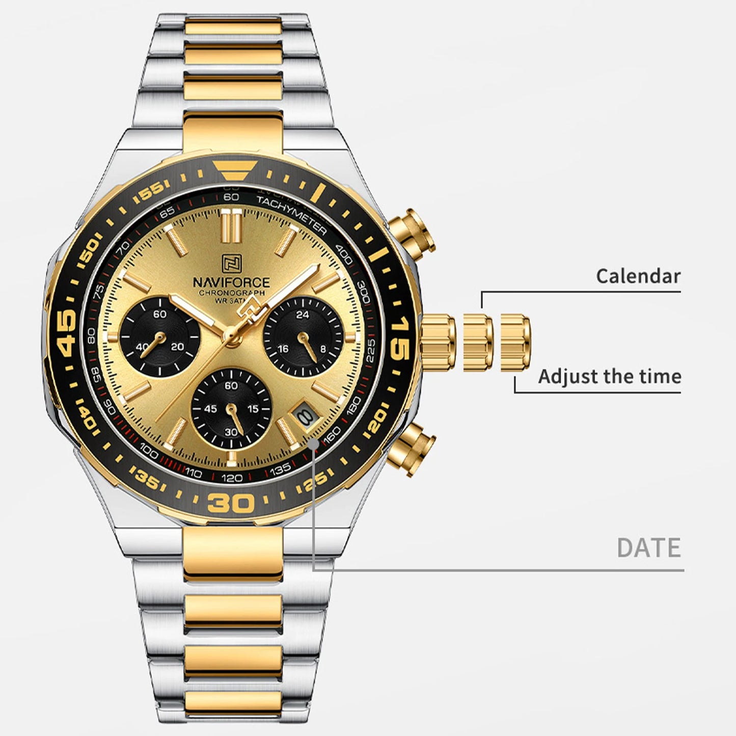 NAVIFORCE Men's Watches Quartz Fashion Business Classic Water Resistant Stainless Steel Strap WristWatch New Male Clock in 2024