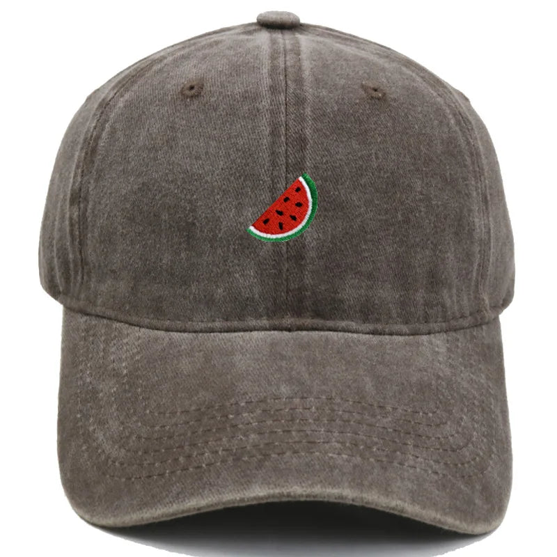 Printed Watermelon Baseball Cap Men's Washed Soft Top Retro Dad Hats Women's Casual Versatile Fashion Trend Duck Tongue Caps