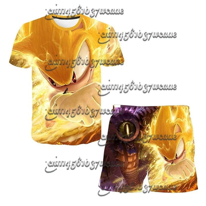 Bandai Animation Game Sonic Character Series T-shirt Set COS Universal Summer Oversized Short Sleeve Shorts New FamilyMatching