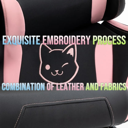 Sedia da gaming carina con orecchie da gatto, poggiapiedi, rosa kawaii, sedia per computer ergonomica con schienale alto, seduta gamer e supporto lombare a zampa di gatto
