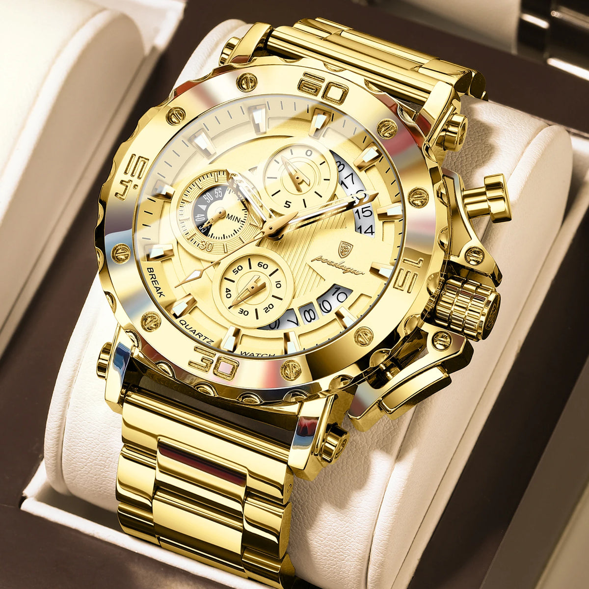 Reloj de lujo para hombre POEDAGAR, luminiscente, hermético, cronógrafo, con fecha, acero inoxidable, cuarzo, Reloj