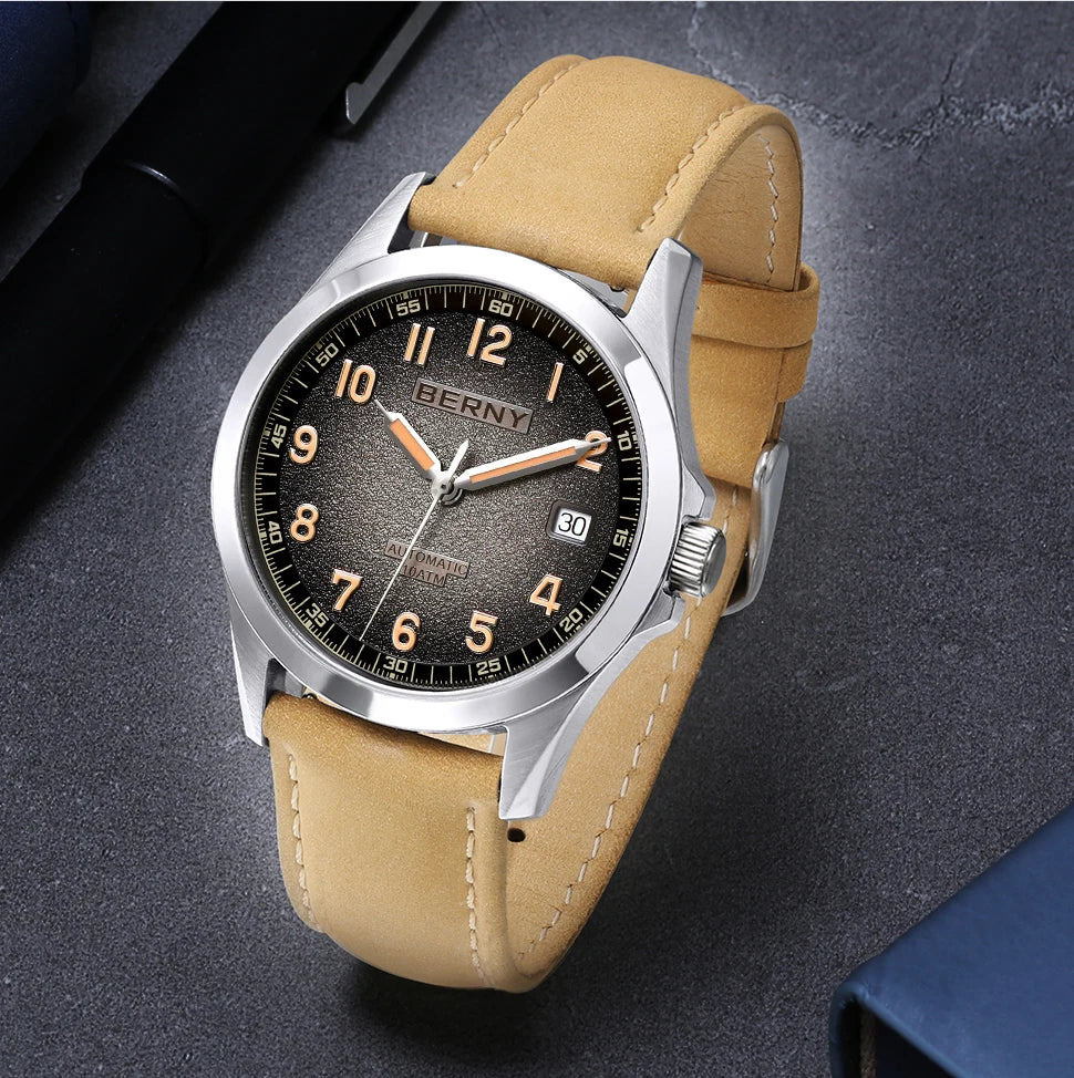 BERNY Automatic Watch Men ST2130 Luminous Mechanical Wristwatch Sapphire Waterproof 10ATM Top Brand Luxury Watch for Men
