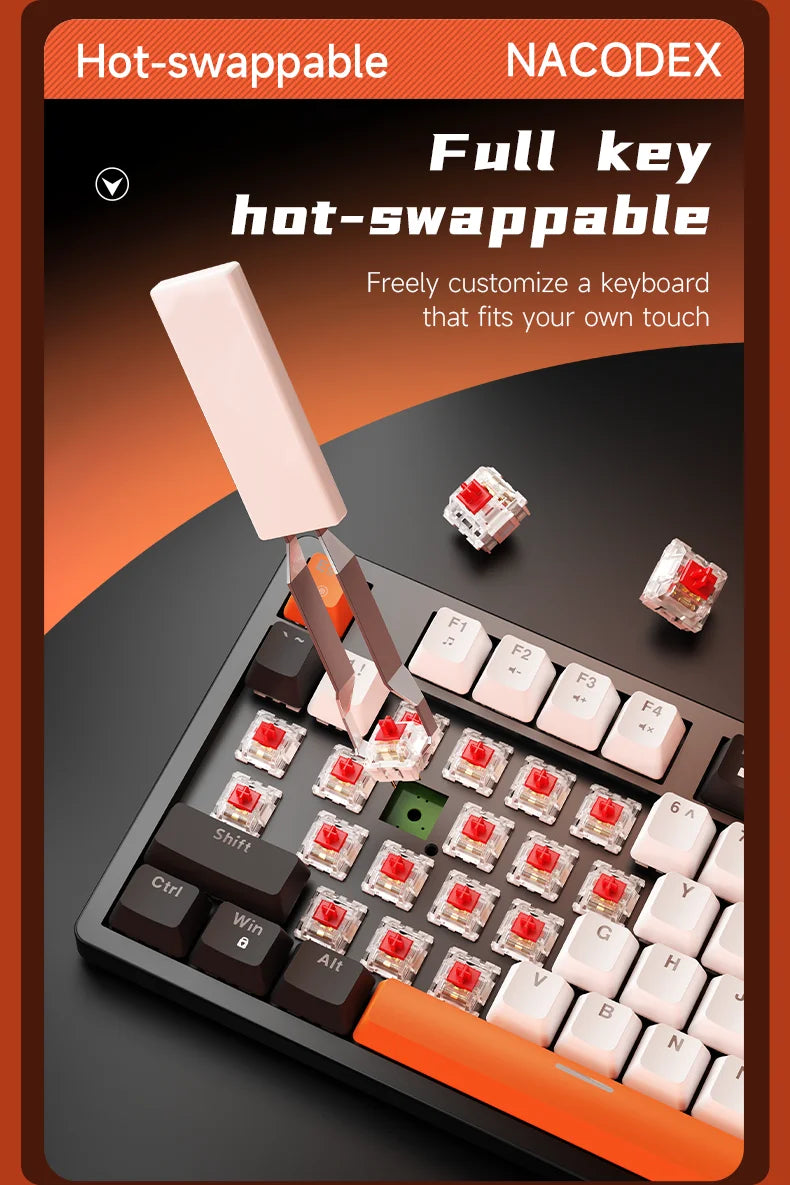 AJAZZ NK98 Wired Mechanical Keyboard: Full-Key Hot-Swap, 98-Key Layout for Precise Performance; Wired, Stable Control, Multi-System Compatibility; Windows Vista/XP/7/8/10/17, Mac: Wired connection for stable control and low latency