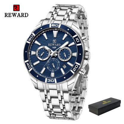 REWARD Mens Watches Waterproof  Luminous Quartz Wristwatch Business Stainless Steel Strap with gift box