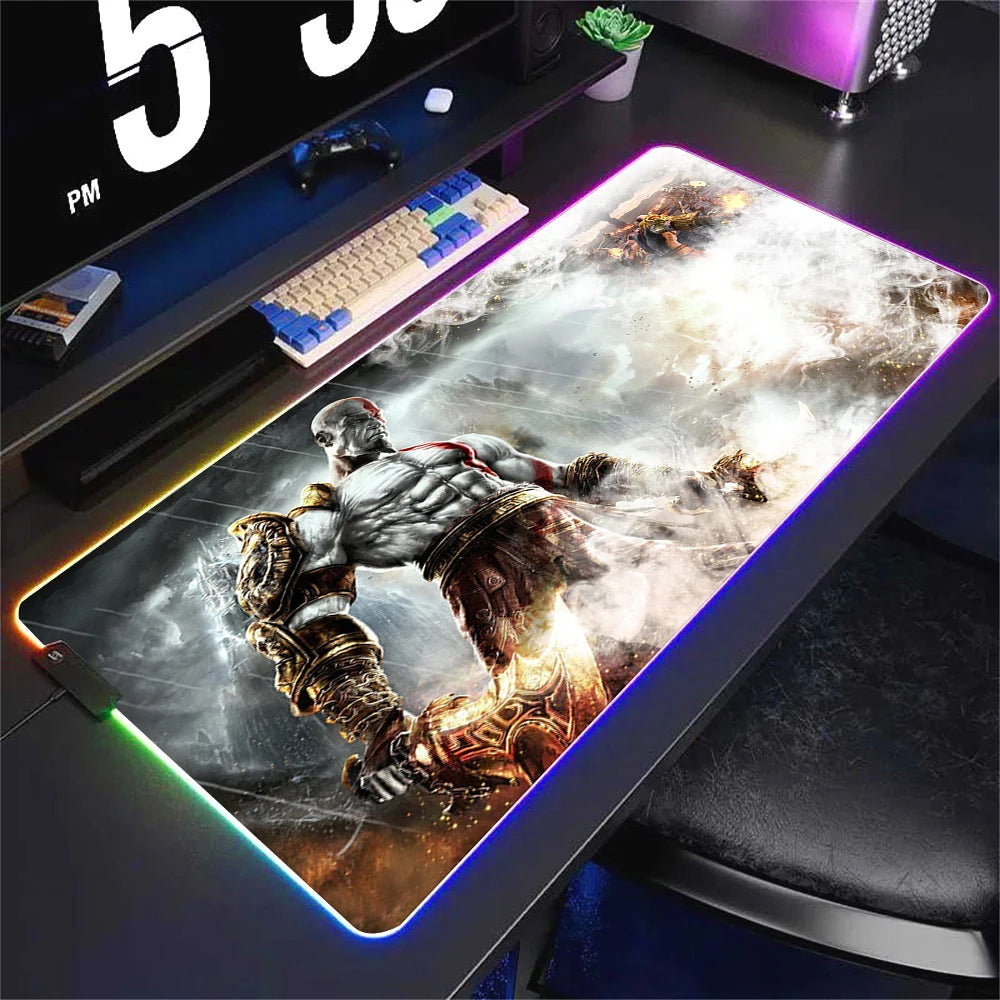 God Of War Large Kratos Atreus Mouse Pad RGB Glowing E-Sports Gamer Keyboard Rug with Extensible Phantom Color Carpet 500x1000