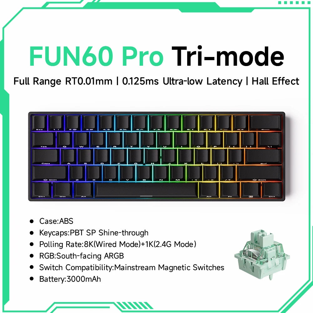 Tastiera meccanica Akko MonsGeek FUN60 con switch magnetici, 60%, tastiera gaming Rapid Trigger 0.01mm, 8K, ARGB, HE/TMR, custom