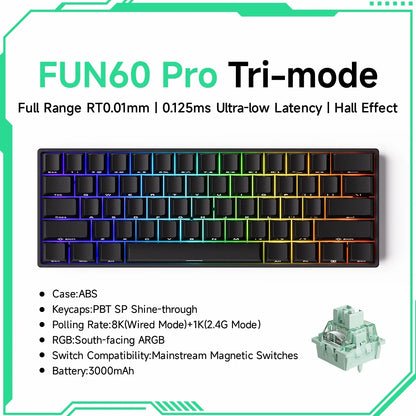 Teclado Mecânico Akko MonsGeek FUN60 com Switch Magnético, 60%, Teclado Gaming, Rapid Trigger 0.01mm, 8K, ARGB, HE/TMR, Teclado Personalizado