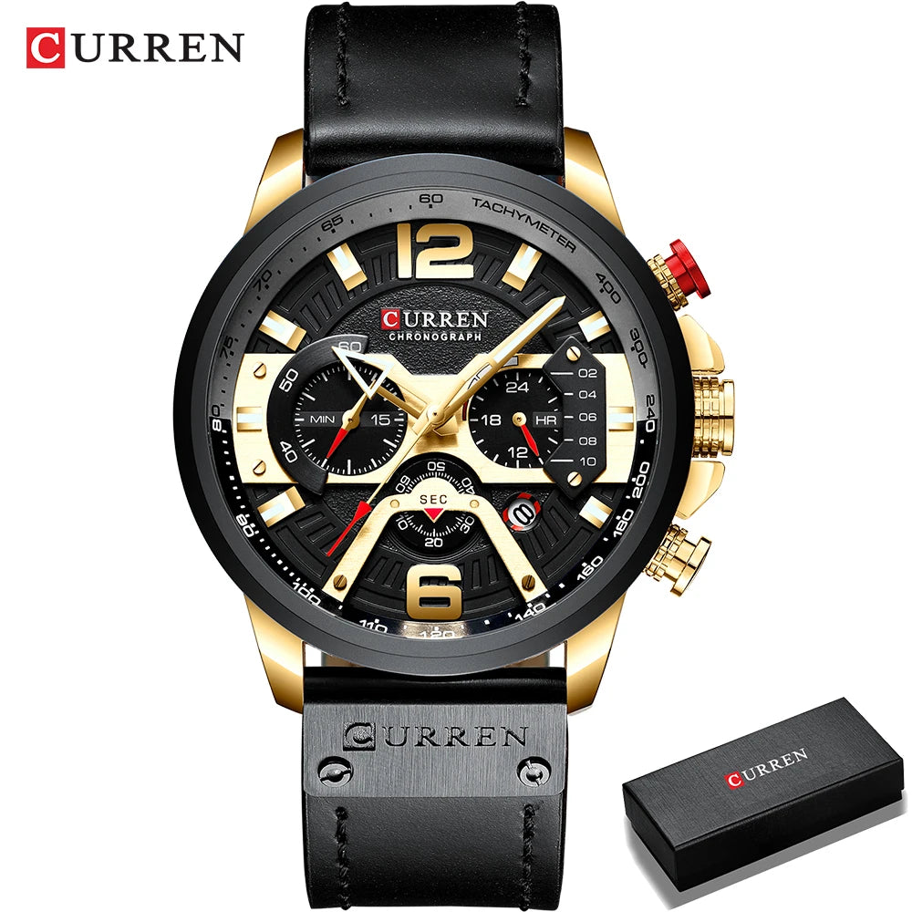 Orologio da uomo CURREN 8329 – Stile sportivo e casual, design militare, cinturino in pelle, cronografo di tendenza, orologio di lusso di un marchio prestigioso