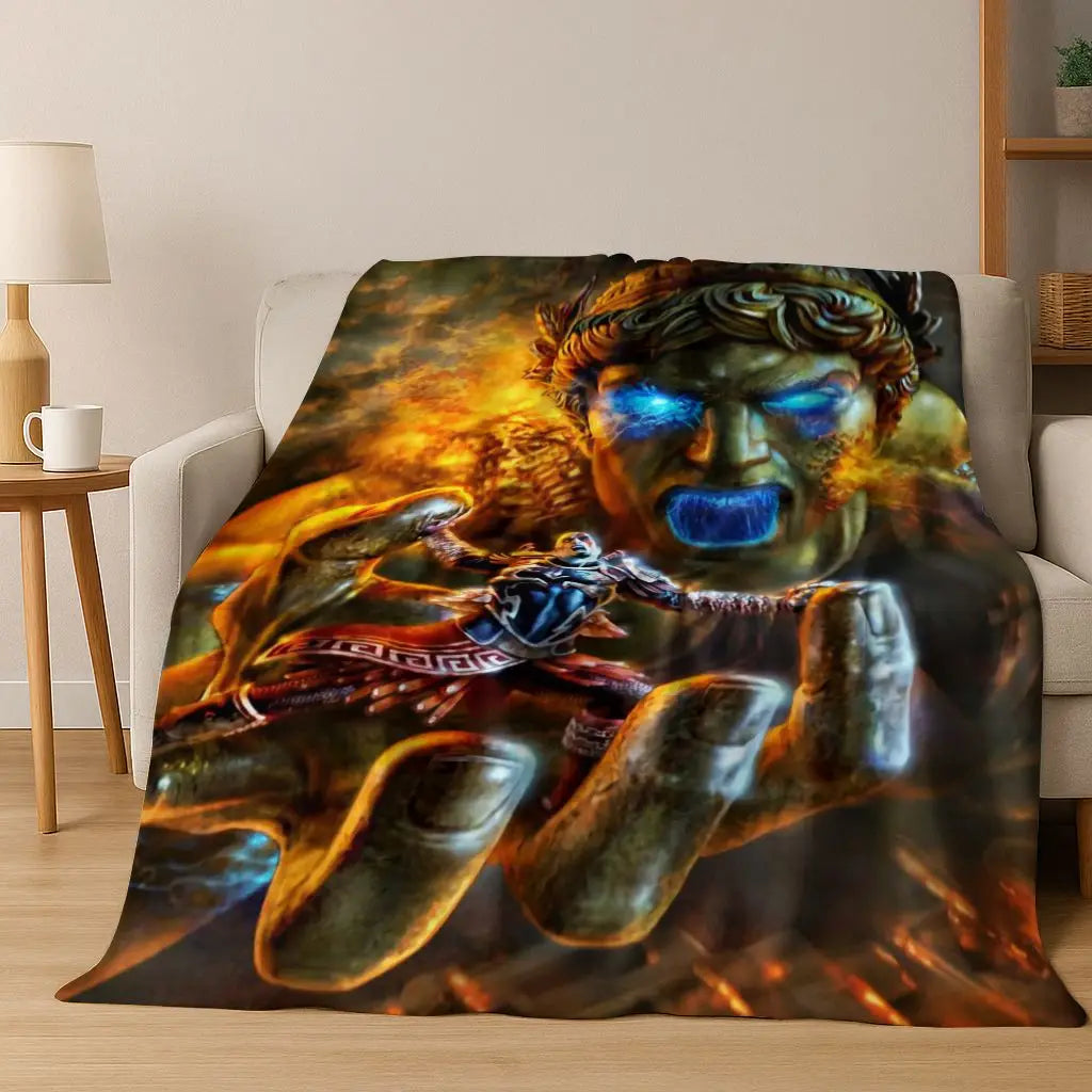 Classics God of War Kratos 3A Game Gamer Flannel Blanket,Warm and Cozy Soft Throw Blanket for Home Bedroom Bed Sofa Kid Gift