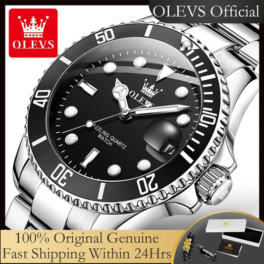 OLEVS Top Original Quartz Watch for Men Diving Series Stainles Steel Waterproof Man Watch Fashion Luxury Brand Men's Wristwatch