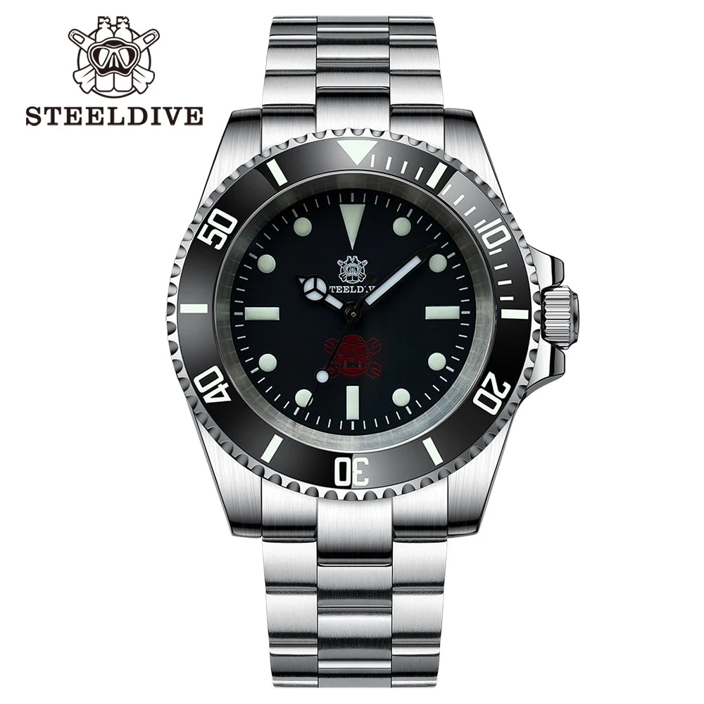 STEELDIVE SD1954 Black Dial 41MM Stainless Steel NH35 Automatic Movement What Ghost Mens 300M Dive Watch  Sapphire Glass