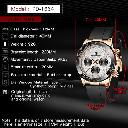 PAGANI DESIGN V2 40MM Meteorite Dial Men Quartz Watches Sapphire Retro Chronograph Waterproof Watch For Men
