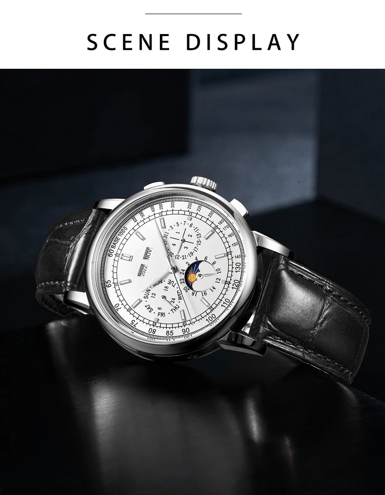 Custom Logo Diy Automatic Mechanical Watches For Man Business Multification Date Day Month Year 316L Mechanical Men's Watches
