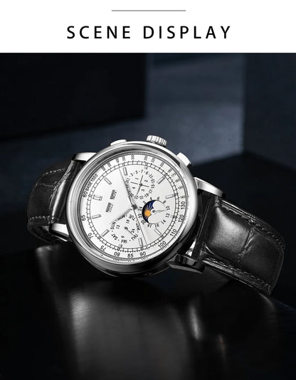 Custom Logo Diy Automatic Mechanical Watches For Man Business Multification Date Day Month Year 316L Mechanical Men's Watches