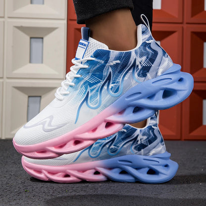 Fashion Gradient Women and Men Sneakers Weave Cushion Sole Sports Casual Shoes For Unisex Lace Up Lightweight Breathable Shoes