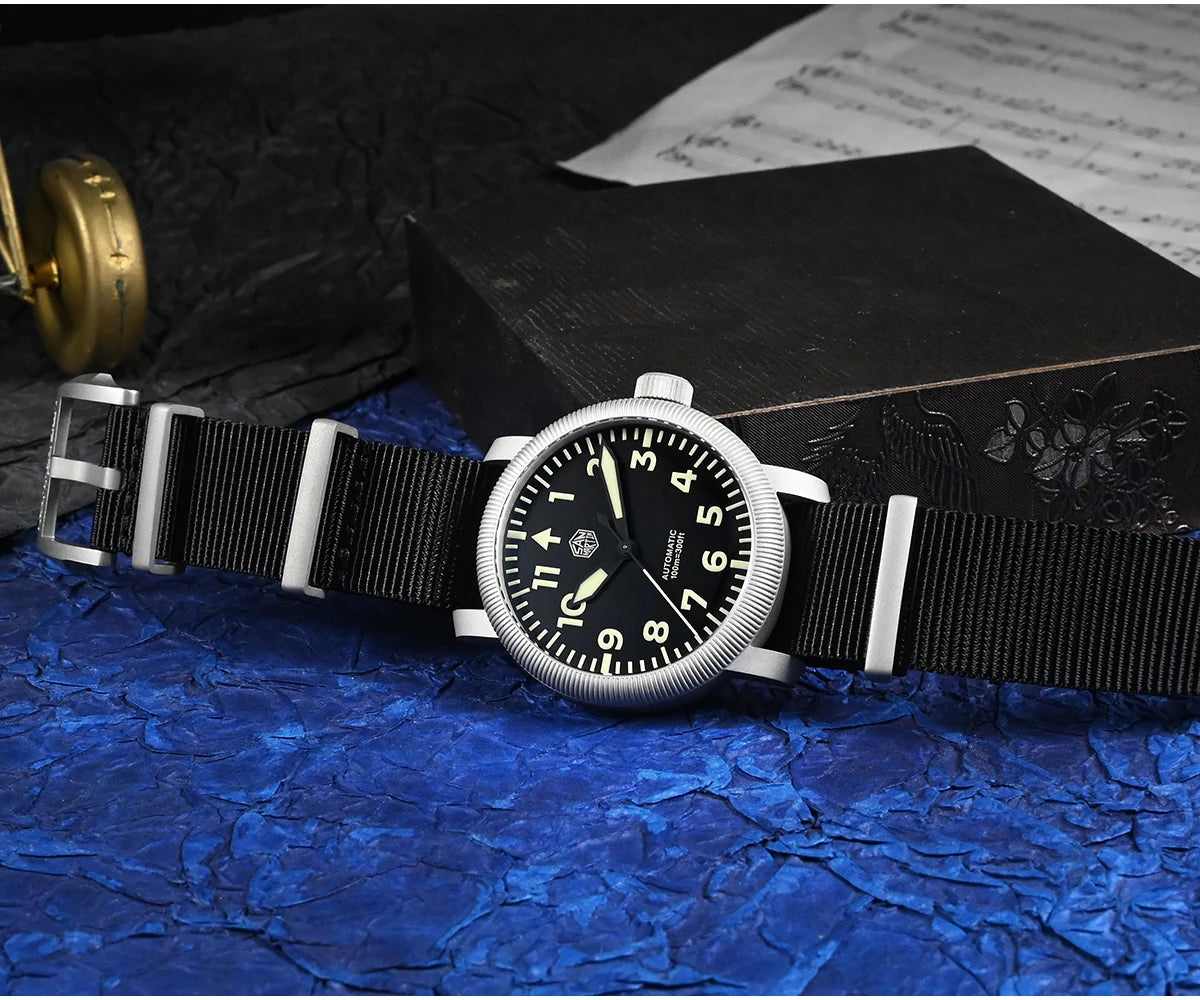 San Martin New 40mm Retro Pilot YN55 Automatic Mechanical Fashion Simple Style Men Wristwatch 100m Waterproof C3 Luminous SN0143