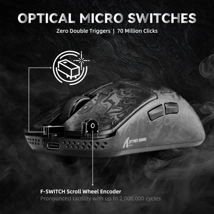Rato Gaming Sem Fios ATTACK SHARK R11 ULTRA em Fibra de Carbono, 8000Hz, PAW3950MAX, 42000DPI, Leve 49g, 20000FPS, Nordic 52840