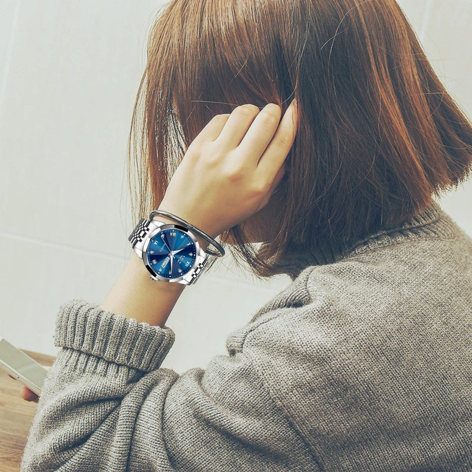 Montre-bracelet à quartz pour femme LIGE – Élégante et luxueuse, affichant la date et le jour de la semaine – Montre simple et étanche, idéale comme cadeau pour femme