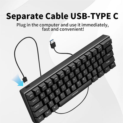 H61K USB-Type C Wired Mechanical Keyboard Red Switch RGB Backlit 61 Keys English Spanish Wired Keyboard for Game Office