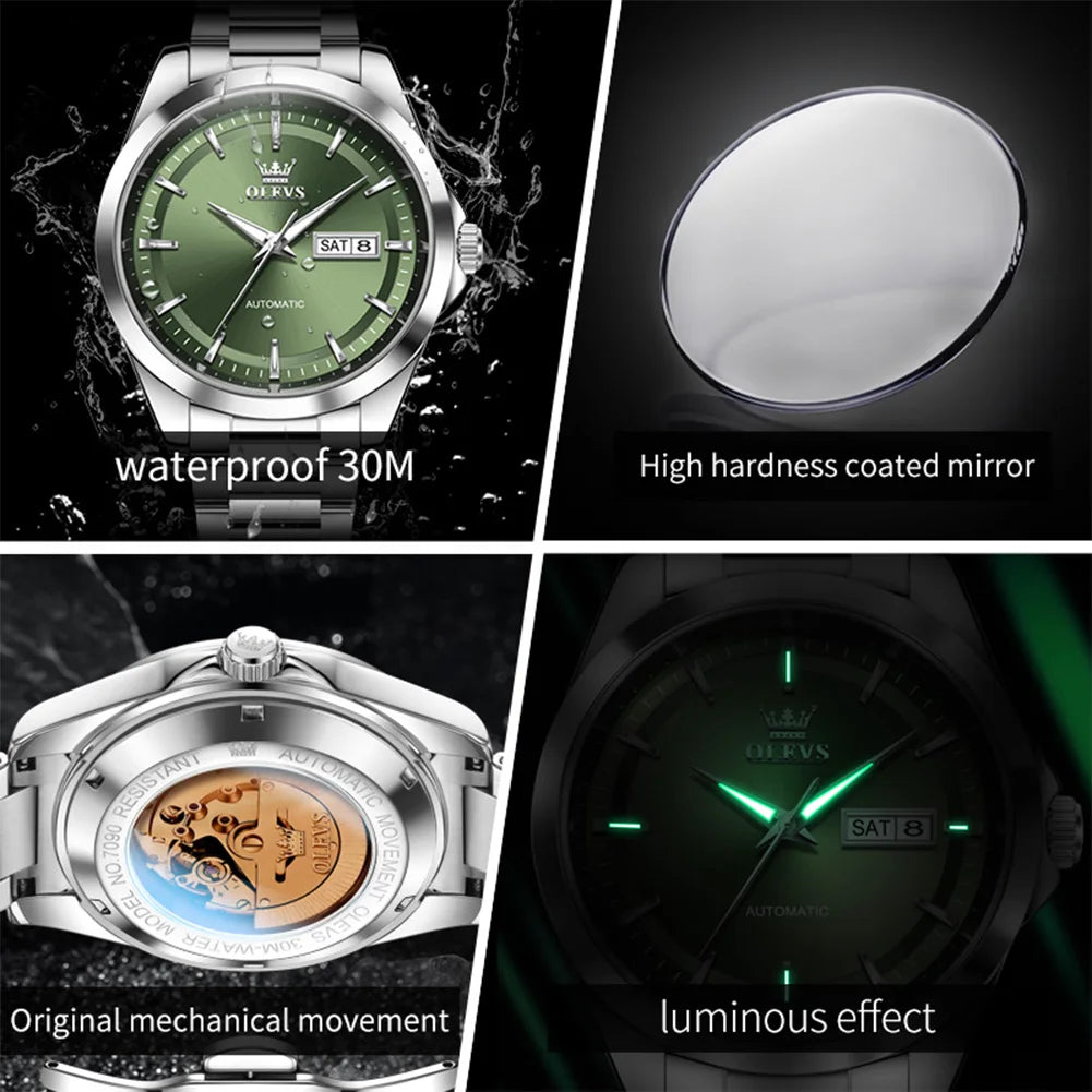 OLEVS 7090 Mens Watch Luxury Original Automatic Mechanical Watch Chronograph Week Date Watches For Man Waterproof Luminous