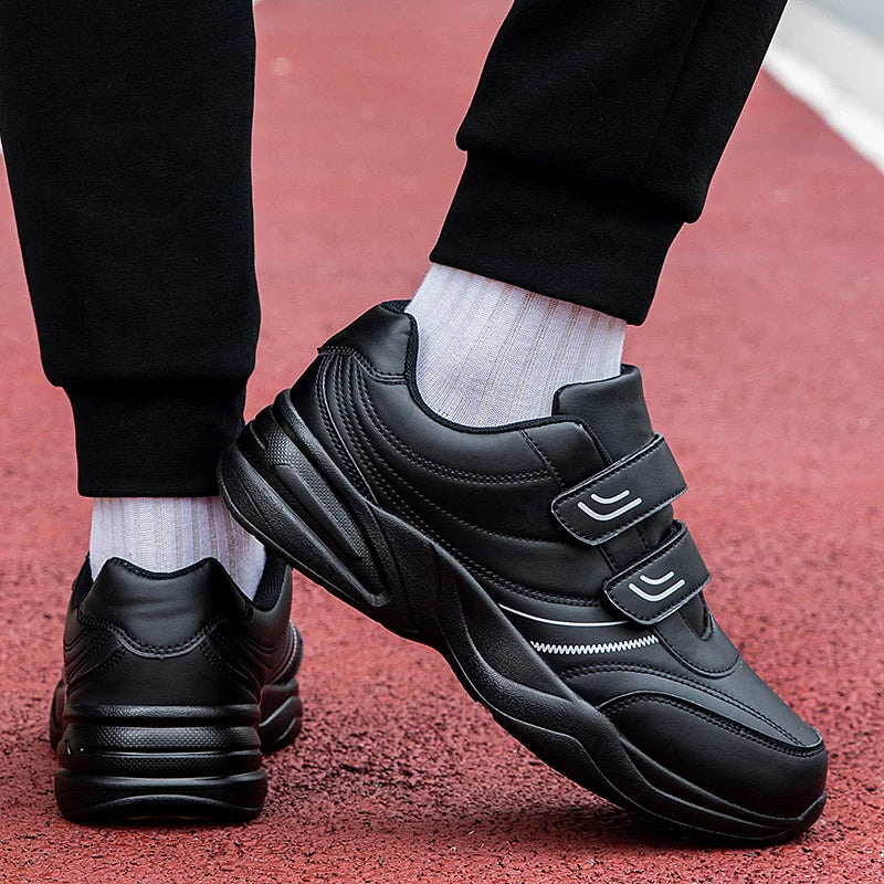 Men's Adjustable Hook and Loop Leather Sneakers Casual Sports Shoes White Sneakers Masculino Zapatillas Deportivas Tennis