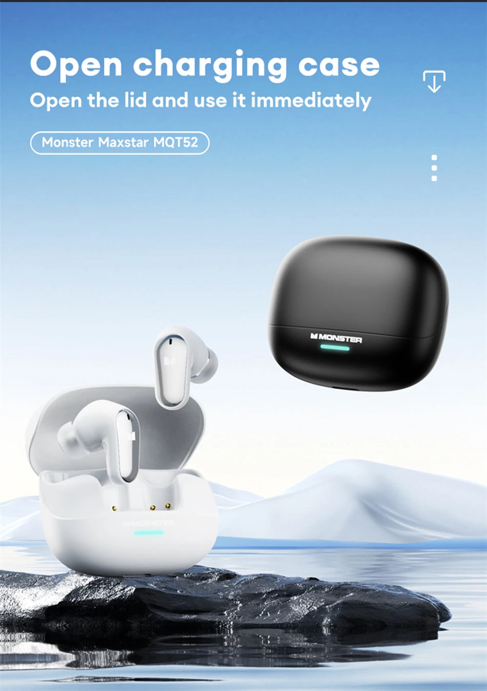 Auriculares Monster MQT52 sem fios Bluetooth 5.4 com bateria de longa duração, auscultadores gaming de modo duplo, som estéreo Hi-Fi e microfone