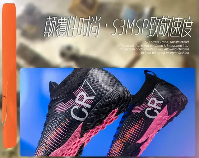 Kids Anti-Collision Toe Football Boots Lace-Up Closure Short Non-Slip Studs Wearproof Breathable Outdoor Grass Game Shoes