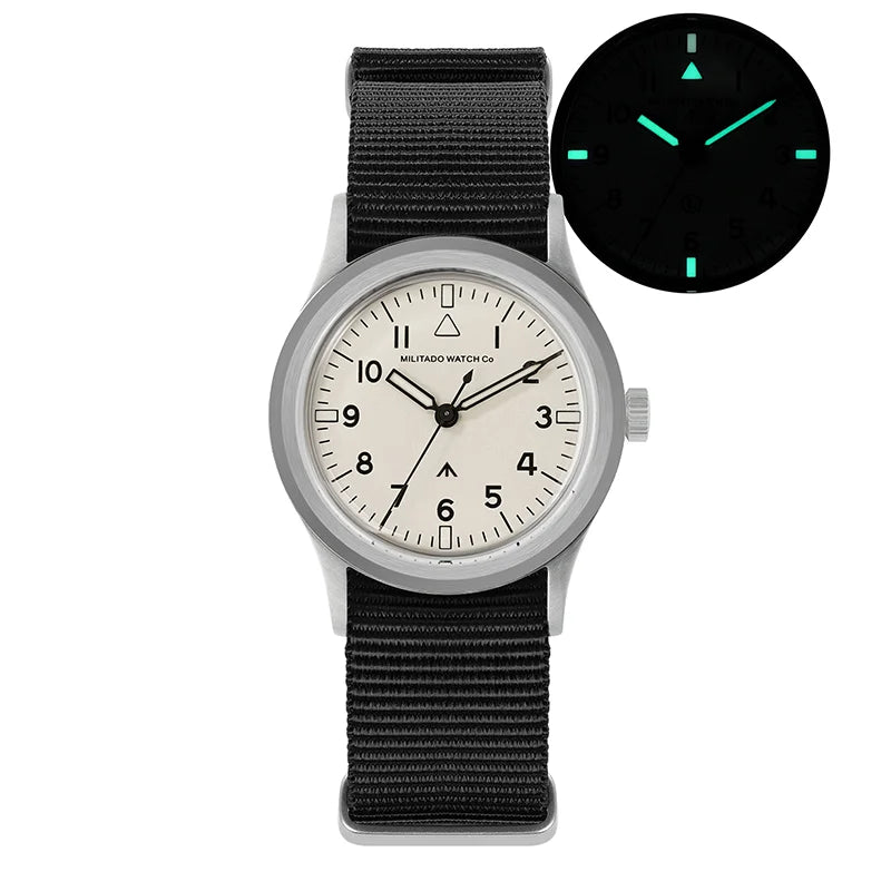 Militado ML14 Quartz Watch Cream Dial VH31/VH65 Sweep Movement Bubble K1/ Sapphire Luminous 36Mm Vintage Watches 100M Waterproof