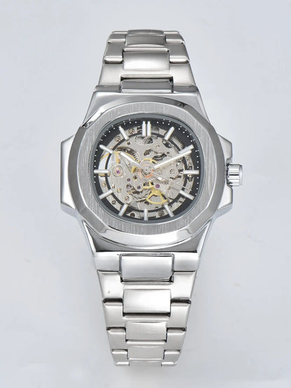LONGLUX HOT SALE automatic mechanical men watch wholesale no logo waterproof skeleton business  stainless steel gift watch
