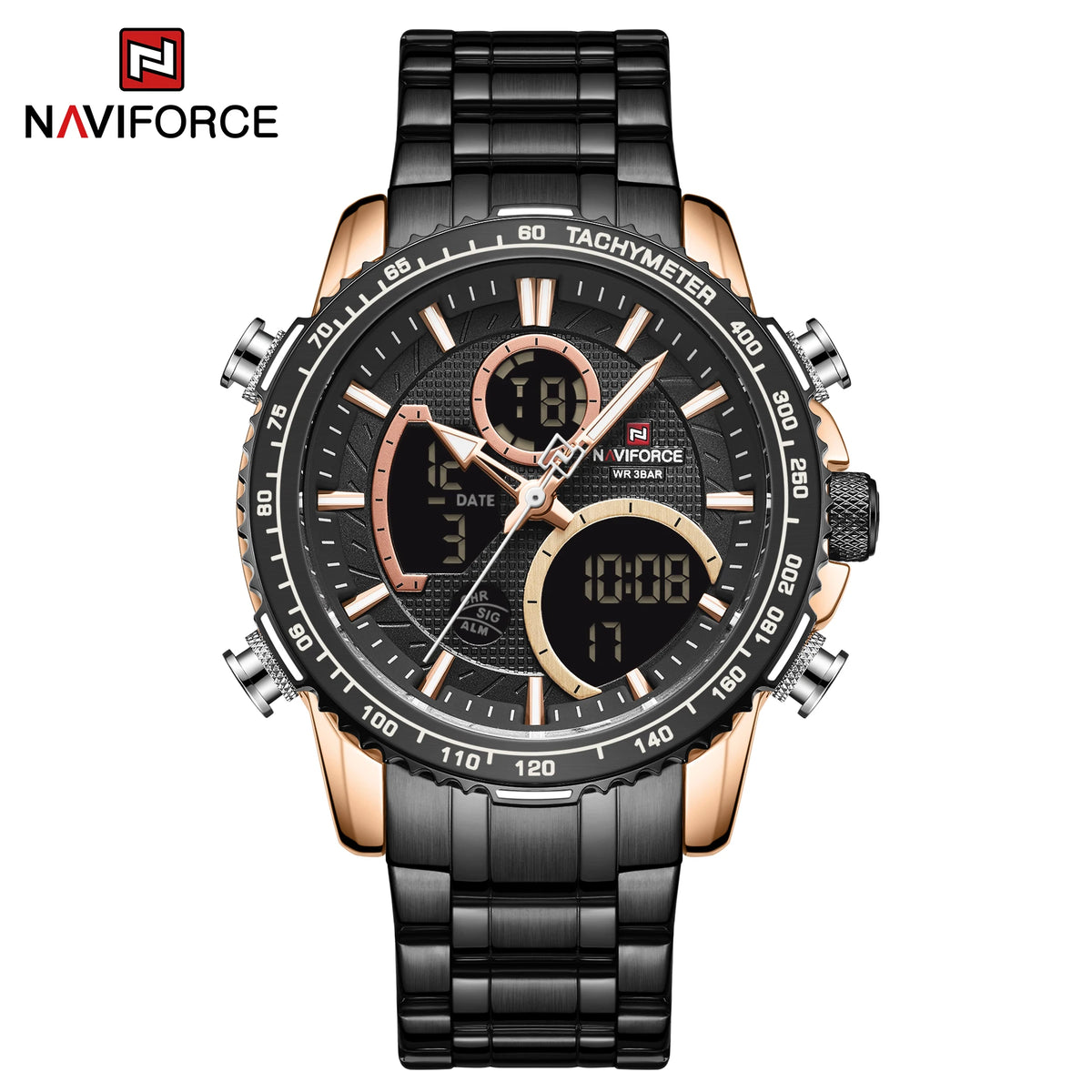 Orologio sportivo da uomo NAVIFORCE – Orologio da polso originale di lusso in acciaio inossidabile, modello militare impermeabile con doppio display