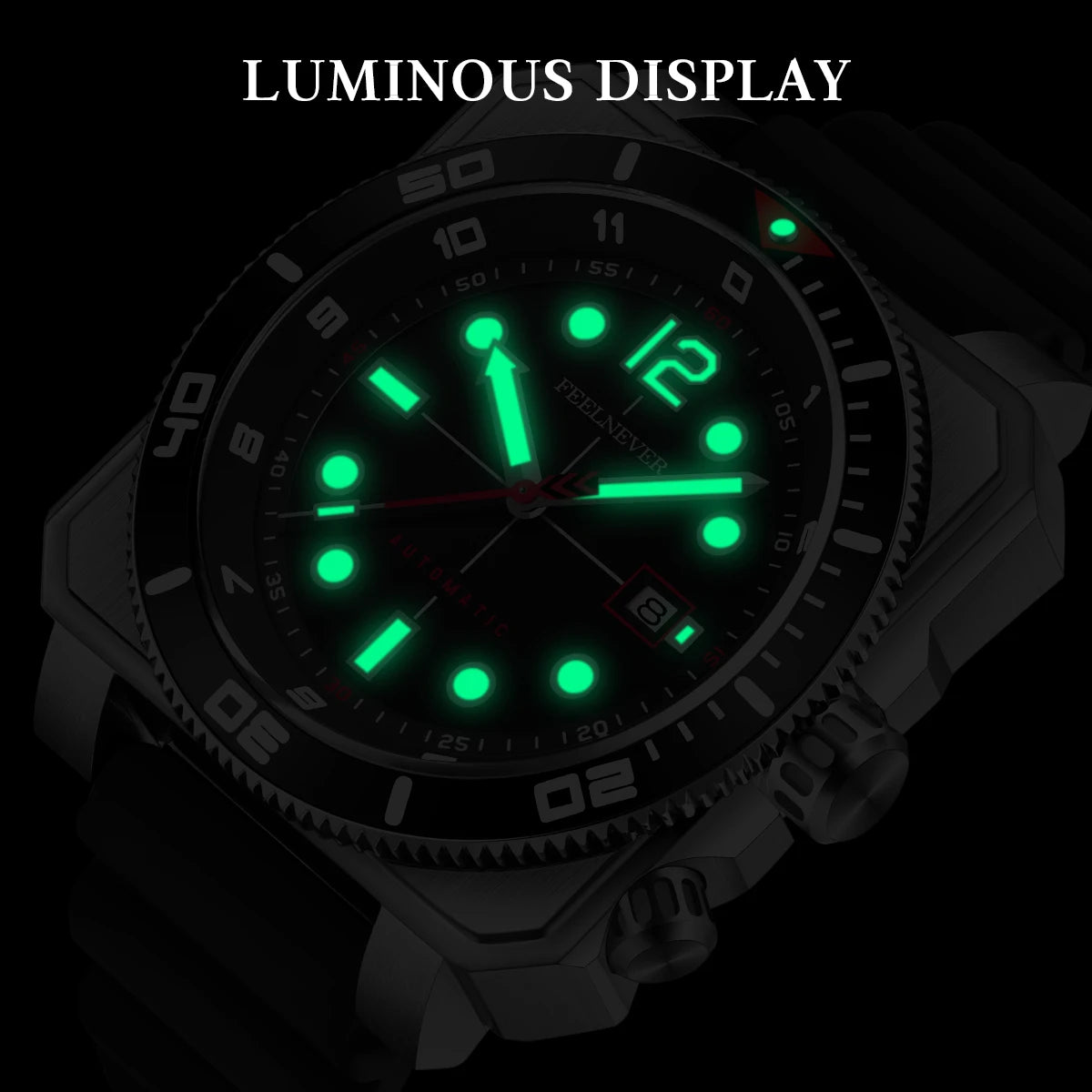 Relógio de Mergulho Automático para Homem FeelNever 8215 Movement, Super Luminoso, Aço 316, Vidro de Safira, Relógio Mecânico Desportivo Masculino