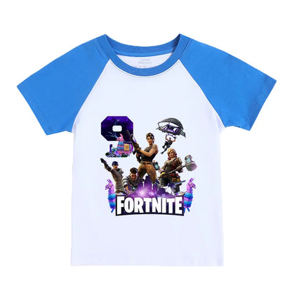 Fortnite Numbers 0-9 Kids T-Shirt Game Cartoon Printed Pure Cotton Short Sleeve Casual Sports Top for Boys Girls Clothing Gift